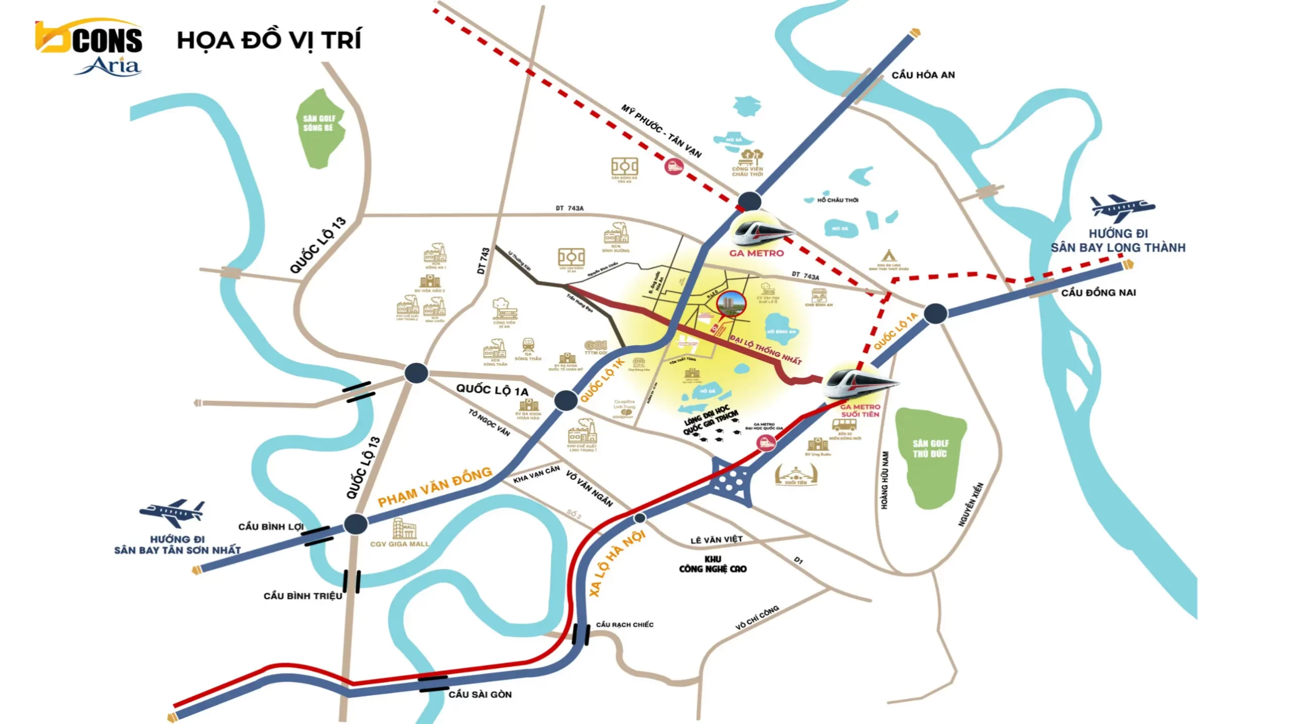 Vị trí dự án Bcons Aria